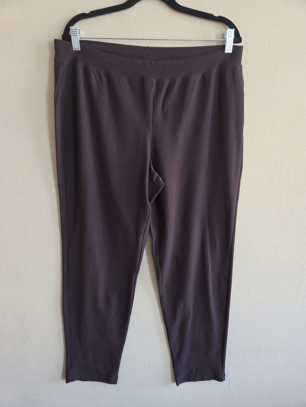 Eileen Fisher Stretch Crepe Slim Ankle Pant Pull On Dark Brownstone Purple Siz L
